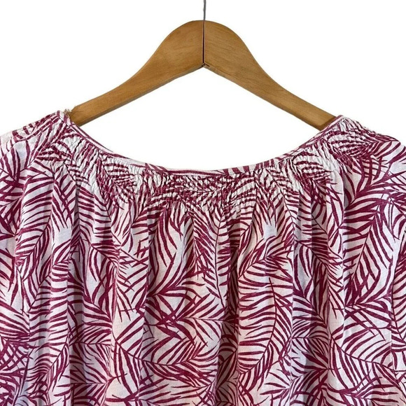 Hasting & Smith Top Plus 1X Pink White Tropical Leaf Pattern Henley Seersucker - Picture 7 of 8